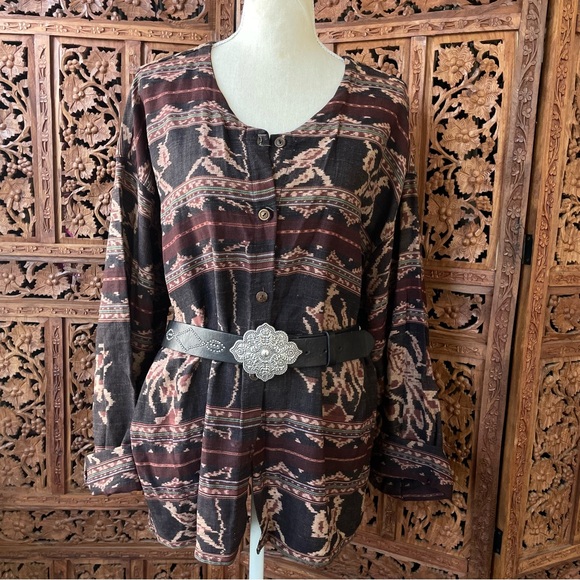 Vintage Cerimonial Indonesian Woven Ikat Boho Patterned Button Front Jacket - Picture 13 of 13